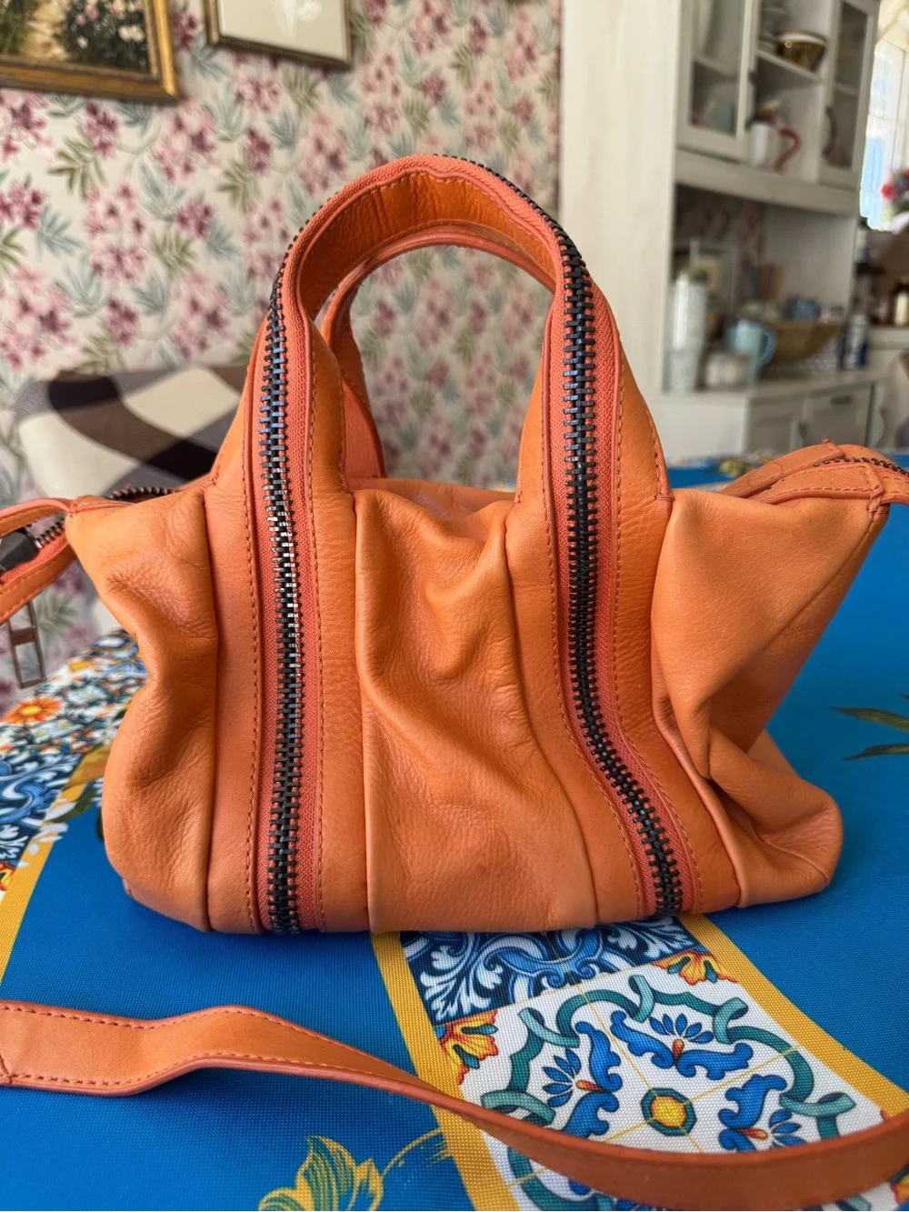 Kelsi Dagger Orange Pebble Leather Satchel